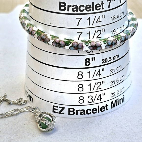 SET! Green Jade 925 Sterling Silver Cage Necklace with Cloisonne Bracelet SET! - Picture 12 of 15